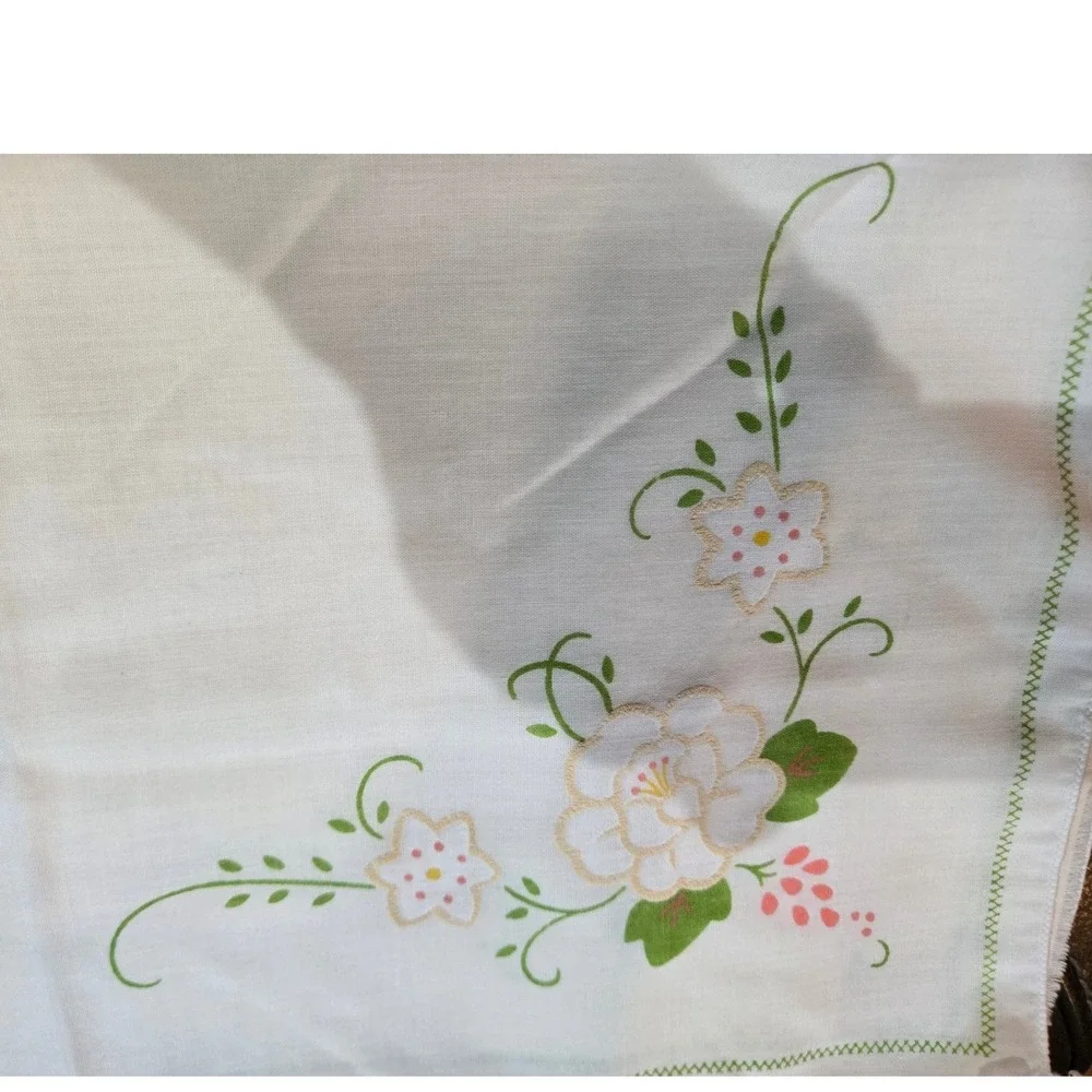 Unbranded Vintage Napkins Set of 6 White Floral Green Scalloped‎ Good 13x13
